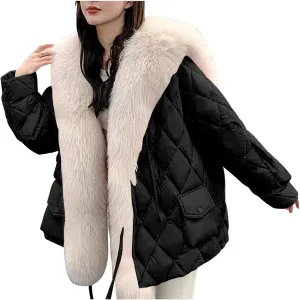 Women Thicken Warm Winter Puffer Coat Shawl Collar Down Parka Faux Fur Outdoor Overcoat Oversized Down Jacket Outwear