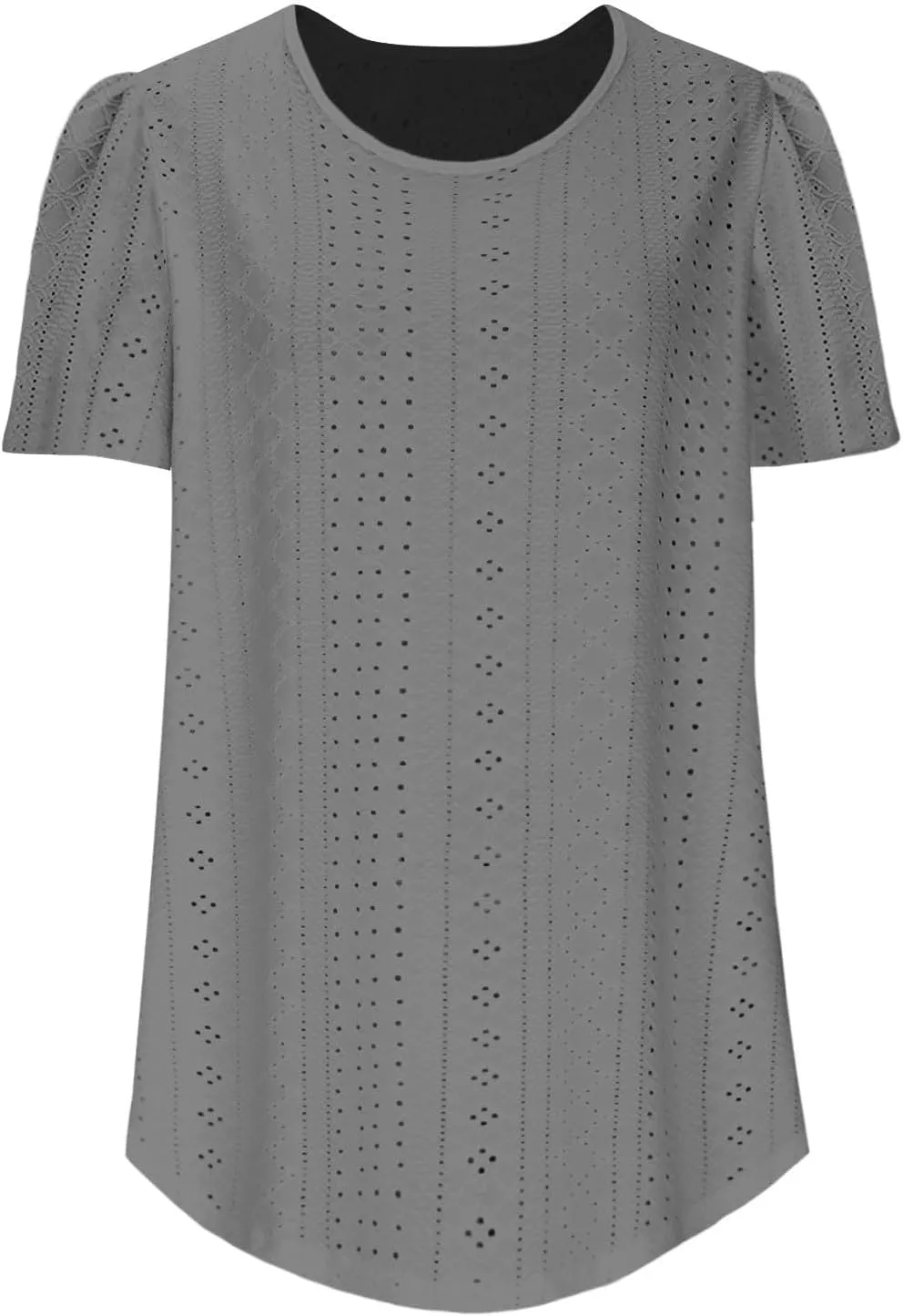 Women Tshirts Short Puff Sleeve Fish Net Crew Neck Tops Thin Breathable Loose Basic Shirt Summer Tee for Women 2025