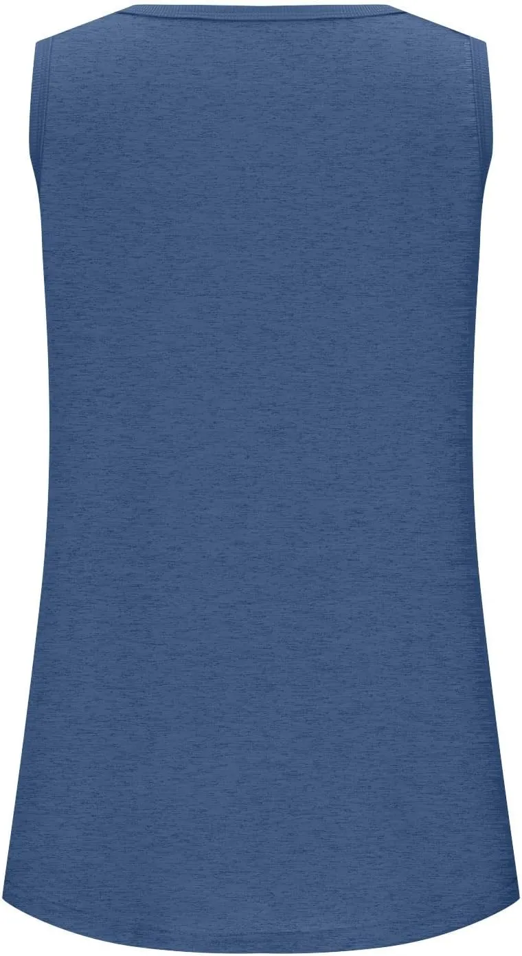 Women Tunic Tank Tops Summer Ribbed Trim Sleeveless T-Shirts Casual Crewneck Curved Hem Flowy Loose Fit Tanks Shirts