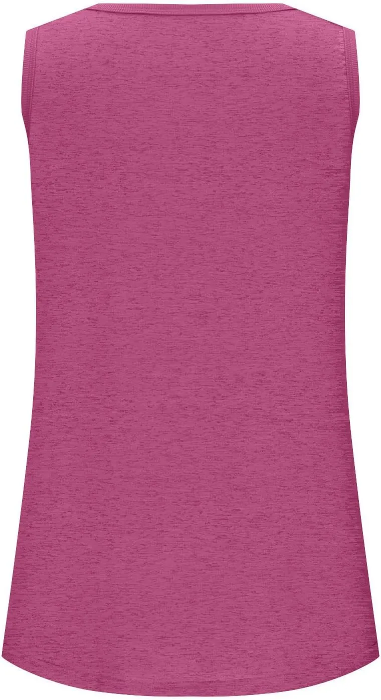Women Tunic Tank Tops Summer Ribbed Trim Sleeveless T-Shirts Casual Crewneck Curved Hem Flowy Loose Fit Tanks Shirts