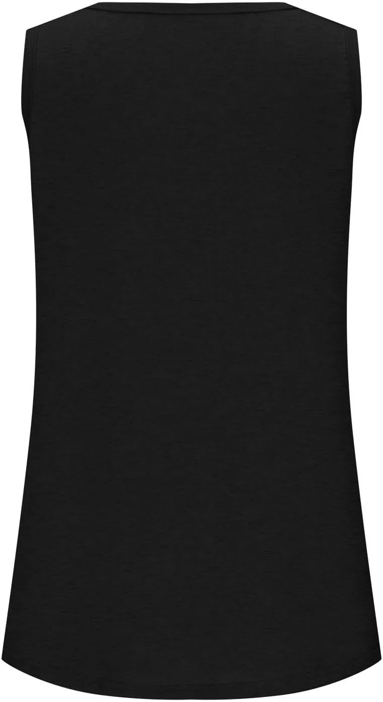 Women Tunic Tank Tops Summer Ribbed Trim Sleeveless T-Shirts Casual Crewneck Curved Hem Flowy Loose Fit Tanks Shirts