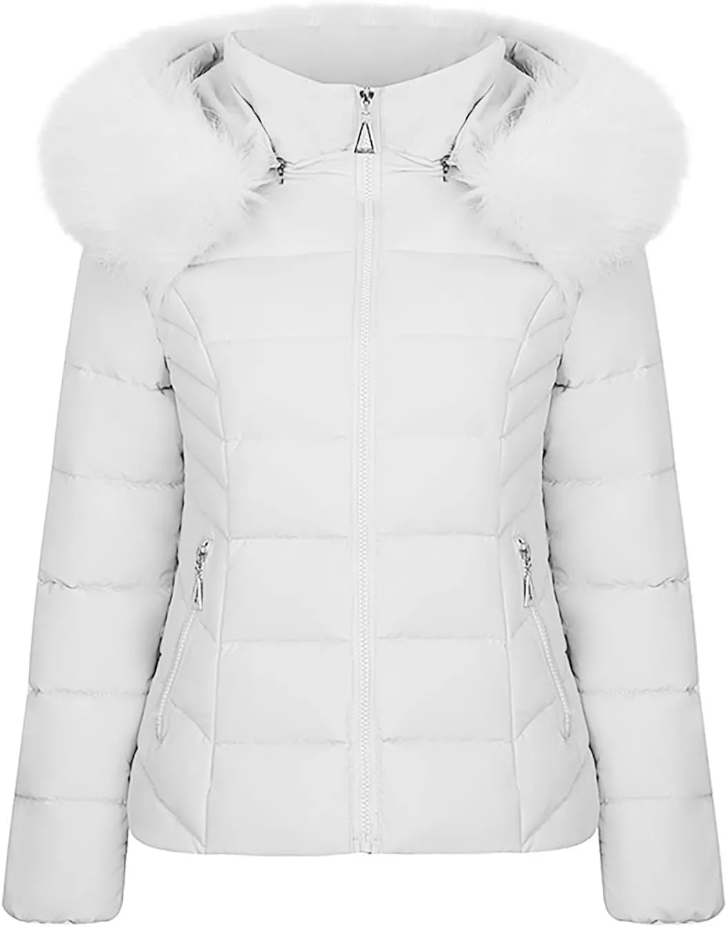 Women Warm Winter Down Puffer Jacket Trendy Hooded Winter Puffer Coat with Faux Fur Lined Hood and Collar