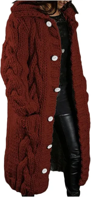 Womens 2024 Long Sleeve Cable Knit Long Cardigan Open Front Button Sweaters Fall Winter Chunky Overcaot with Pockets