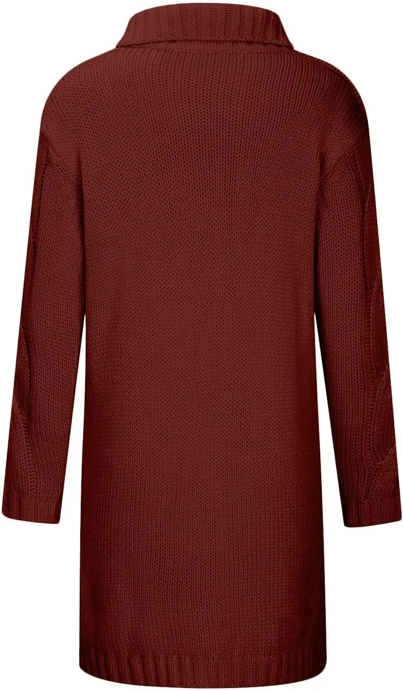 Womens 2024 Long Sleeve Cable Knit Long Cardigan Open Front Button Sweaters Fall Winter Chunky Overcaot with Pockets