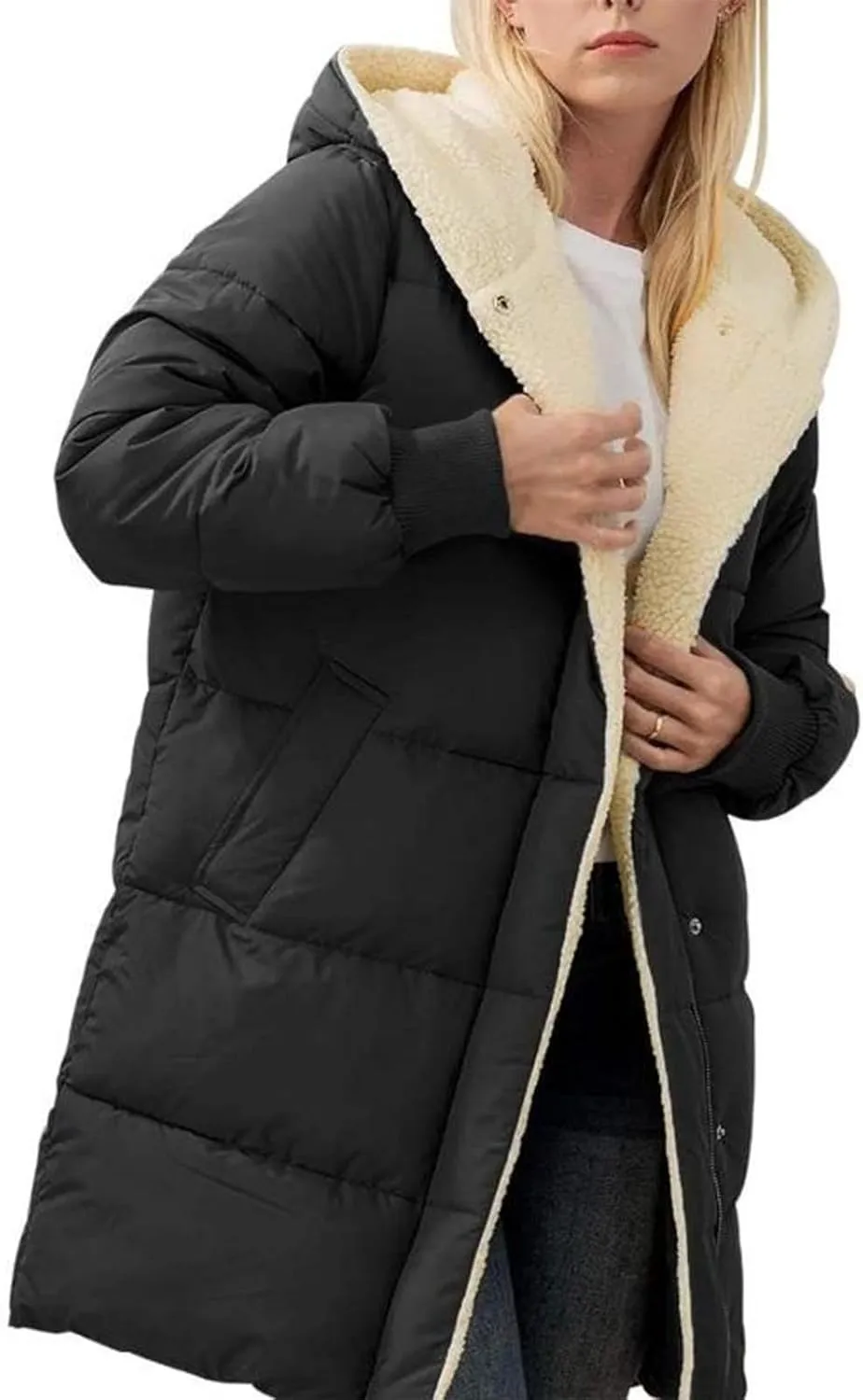 Women's 2024 Winter Clothes Oversized Shearling Fleece Long Coats Jackets Full Zip Reversible Coats Versatile Coats