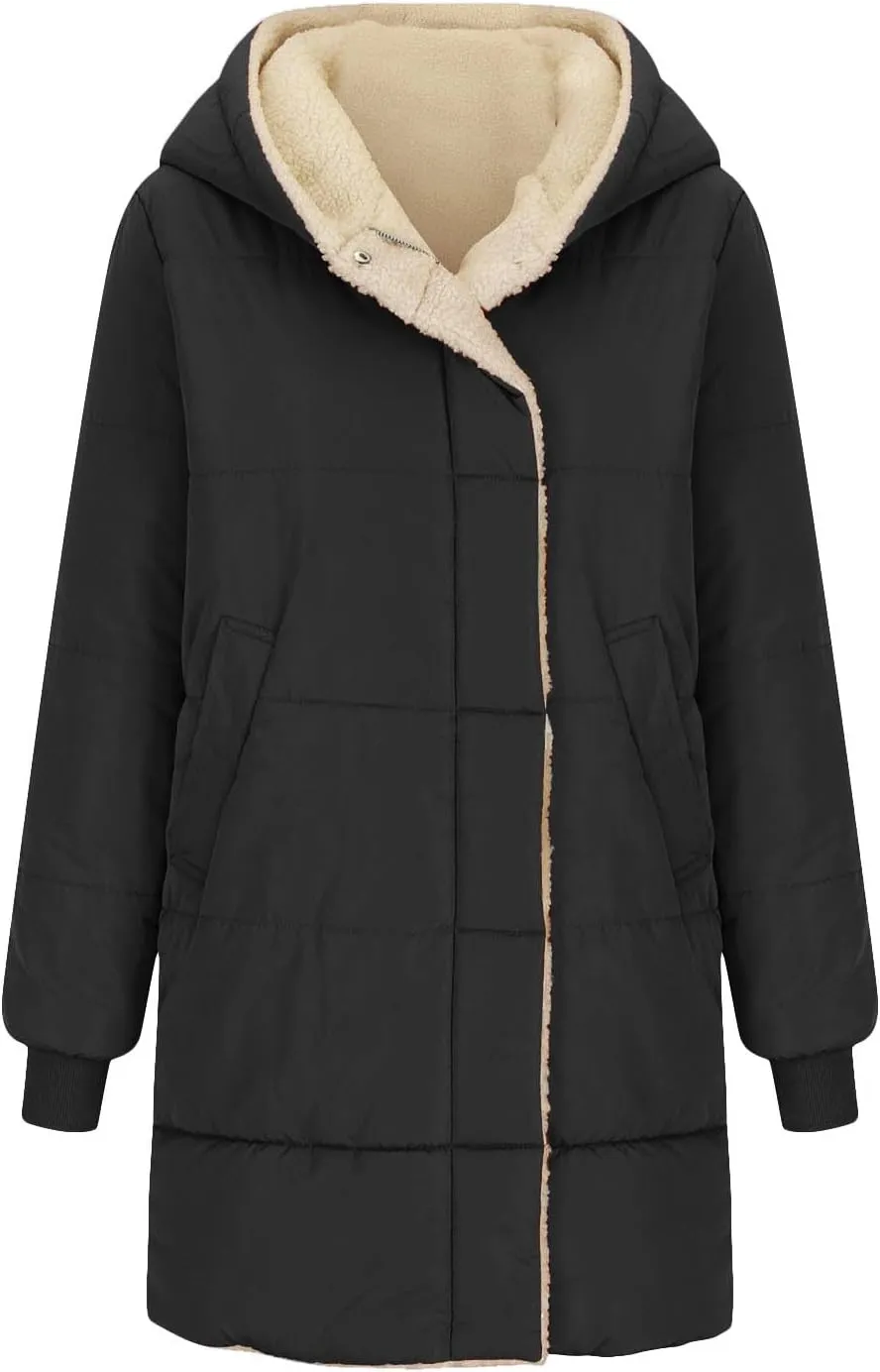 Women's 2024 Winter Clothes Oversized Shearling Fleece Long Coats Jackets Full Zip Reversible Coats Versatile Coats