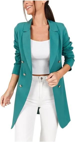 Women's Blazers Trench Coat Double Breasted Blazer Jackets Coat Fall Solid Long Sleeve Outerwear Coat