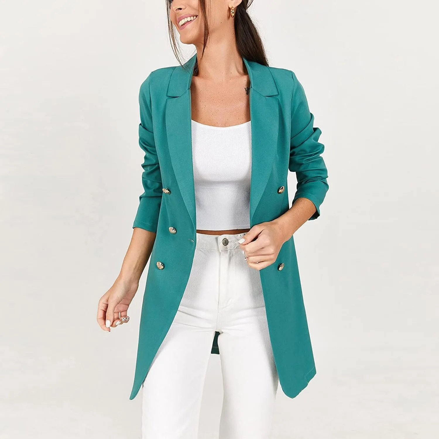 Women's Blazers Trench Coat Double Breasted Blazer Jackets Coat Fall Solid Long Sleeve Outerwear Coat