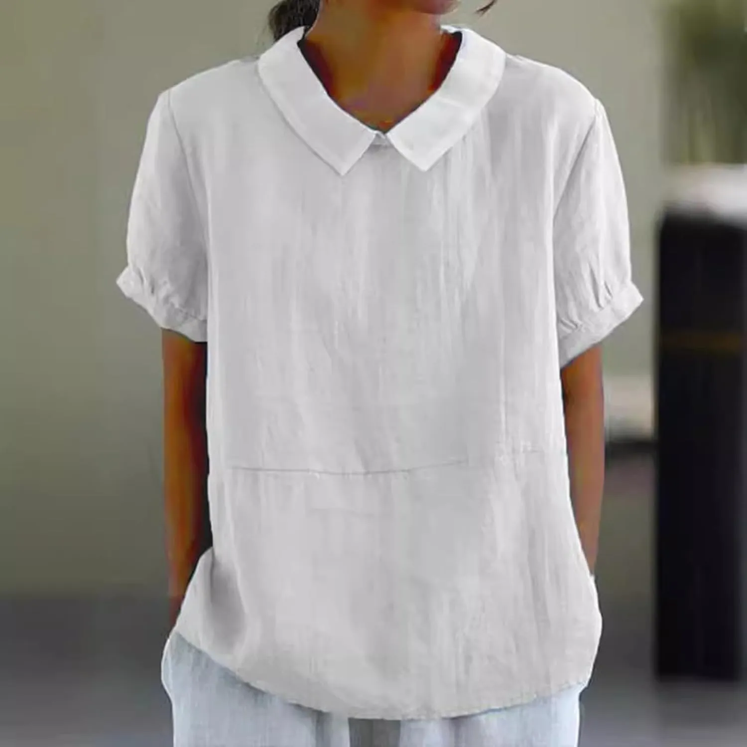 Women's Button Down Shirts Plain Long Sleeve Linen Summer Casual Oversized Blouse Tops Loose Fit Tee Tops