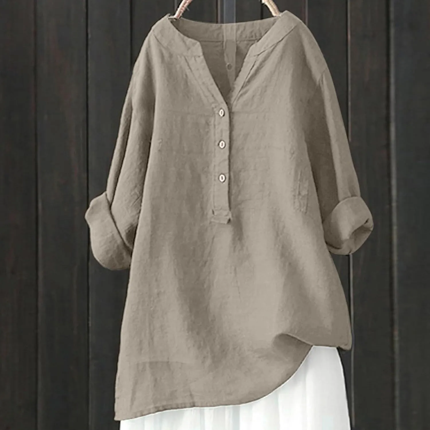 Women's Button Down Shirts Plain Long Sleeve Linen Summer Casual Oversized Blouse Tops Loose Fit Tee Tops
