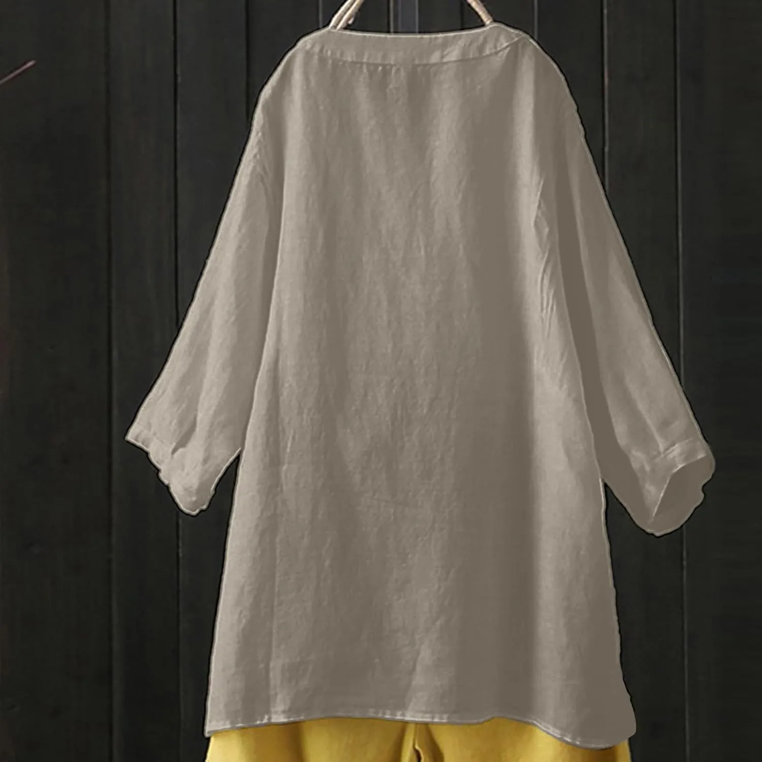Women's Button Down Shirts Plain Long Sleeve Linen Summer Casual Oversized Blouse Tops Loose Fit Tee Tops