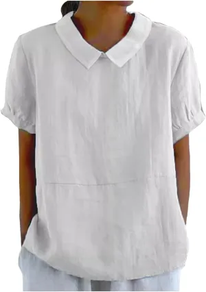 Women's Button Down Shirts Plain Long Sleeve Linen Summer Casual Oversized Blouse Tops Loose Fit Tee Tops