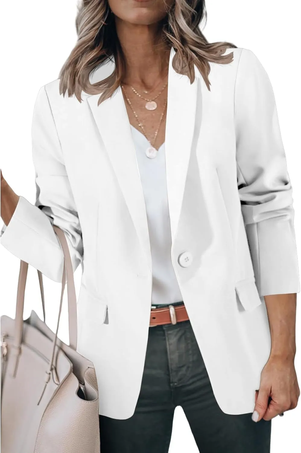 Womens Casual Blazers Long Sleeve Open Front Suit Jackets Business Dressy Top Work Office Blazer with Pockets