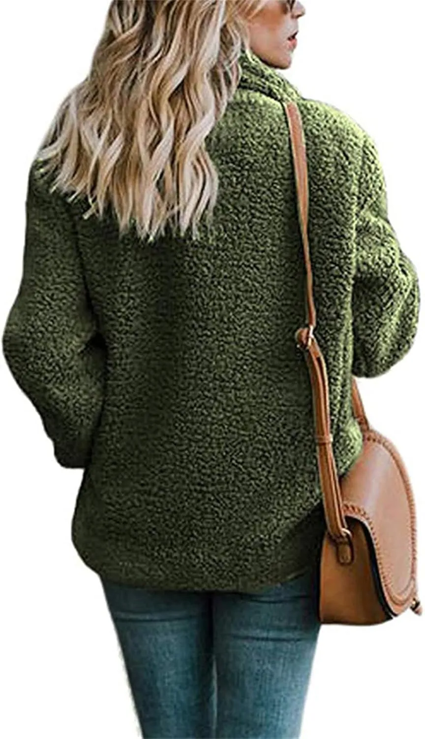 Women's Casual Lapel Faux Shearling Jacket Fleece Fuzzy Coat Winter Warm Shaggy Oversized Button Down Cardigan Coats