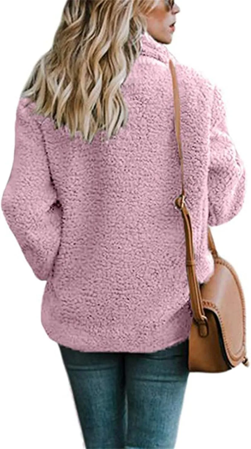 Women's Casual Lapel Faux Shearling Jacket Fleece Fuzzy Coat Winter Warm Shaggy Oversized Button Down Cardigan Coats