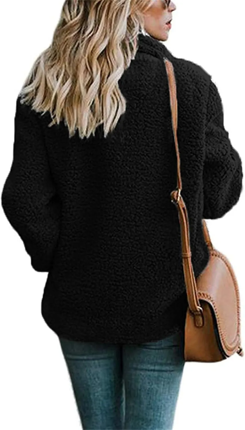 Women's Casual Lapel Faux Shearling Jacket Fleece Fuzzy Coat Winter Warm Shaggy Oversized Button Down Cardigan Coats