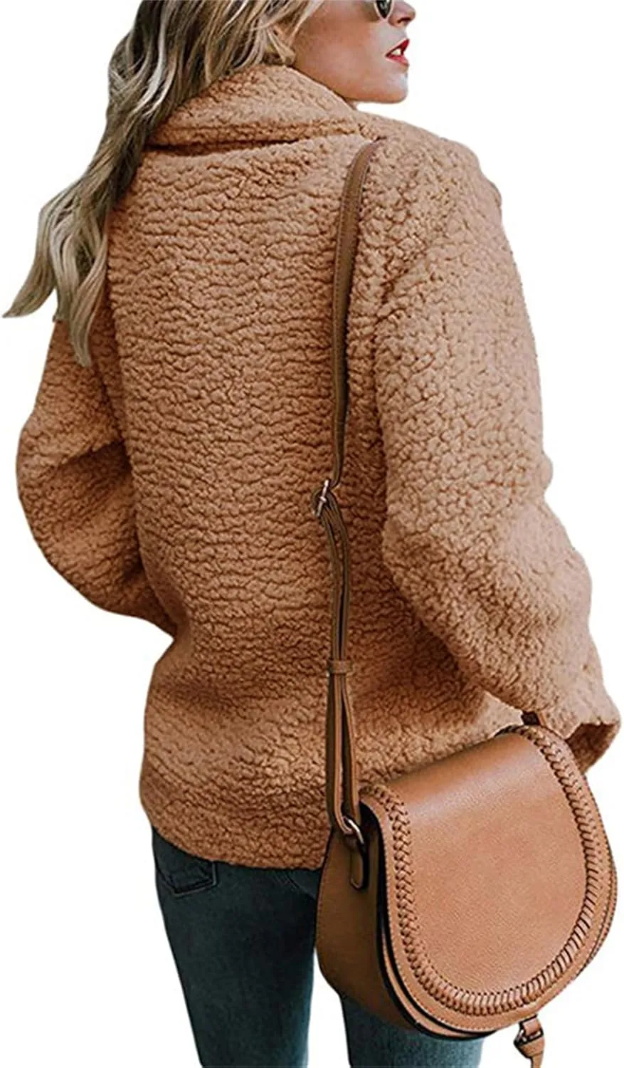 Women's Casual Lapel Faux Shearling Jacket Fleece Fuzzy Coat Winter Warm Shaggy Oversized Button Down Cardigan Coats