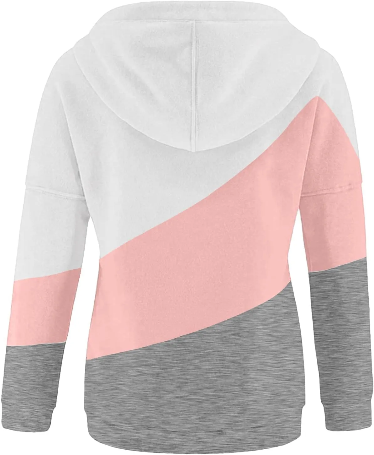 Women's Casual Long Sleeve Hoodies Color Block Button Down Hooded Drawstring Pullover Sweatshirt Tops with Pocket