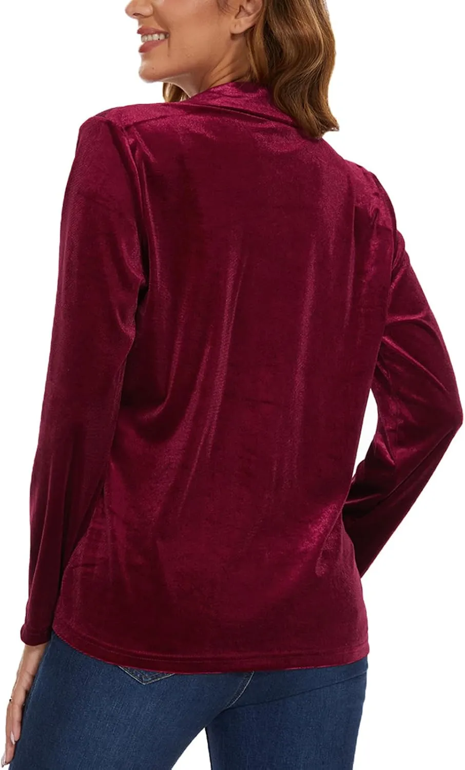 Women's Casual Velvet Blazer Work Office Long Sleeve Lapel Button Tailored Jacket Coat Blazer with Pockets