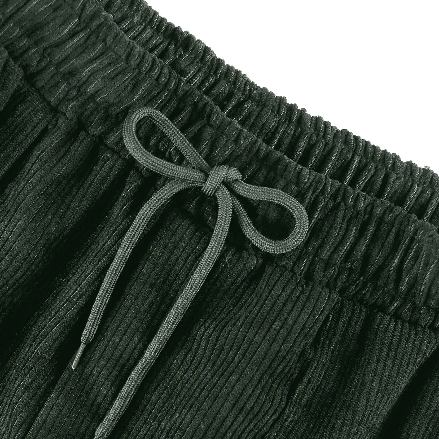 Womens Corduroy Pants Soft Drawstring High Waisted Wide Leg Pants Casual Baggy Cropped Lounge Pants with Pockets