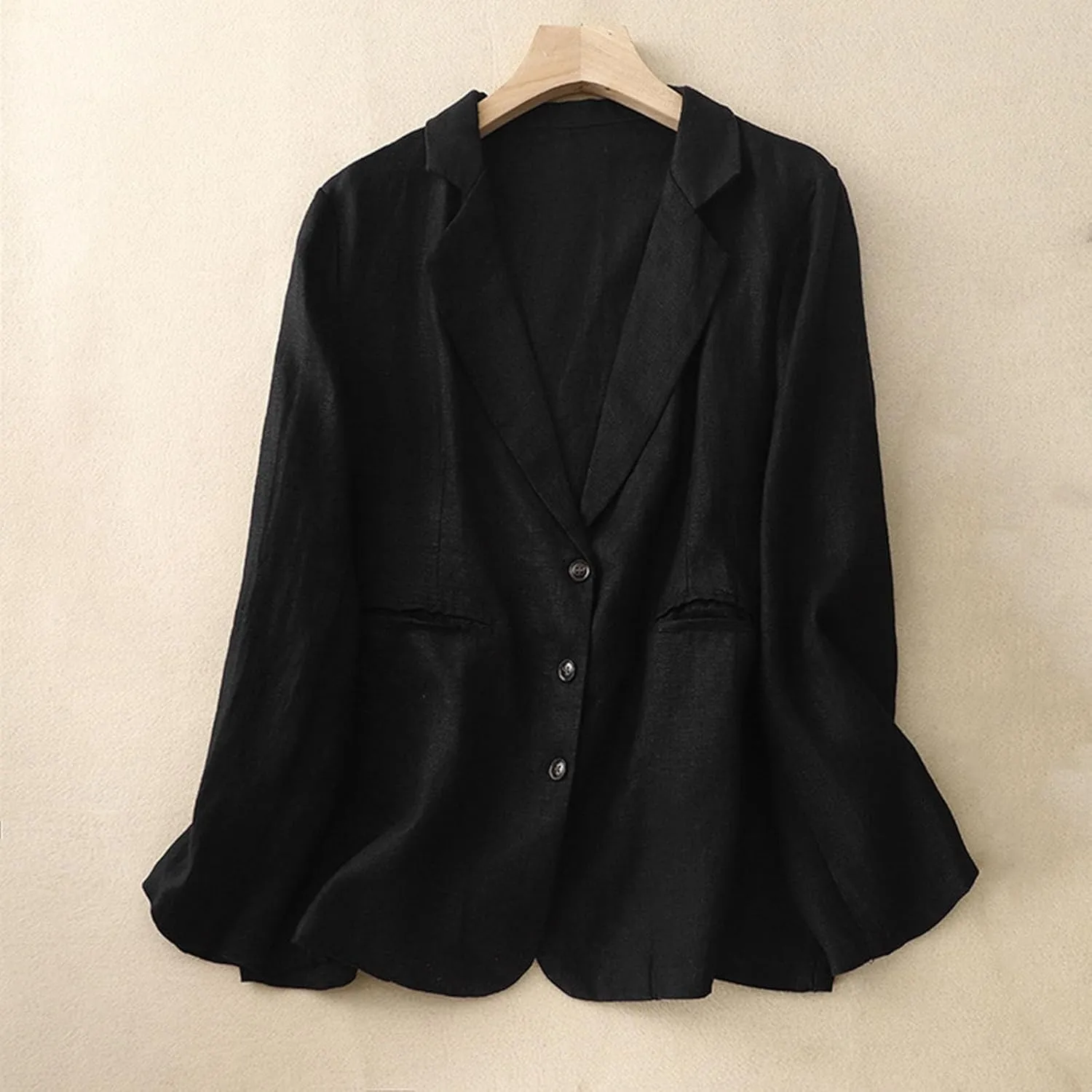 Womens Cotton Linen Blazer Notch Lapel Single Breasted Suit Coat Jackets Boyfriend Loose Casual Comfy Blazer Jacket