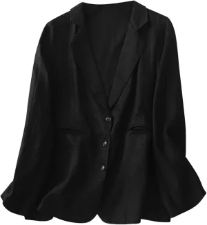 Womens Cotton Linen Blazer Notch Lapel Single Breasted Suit Coat Jackets Boyfriend Loose Casual Comfy Blazer Jacket