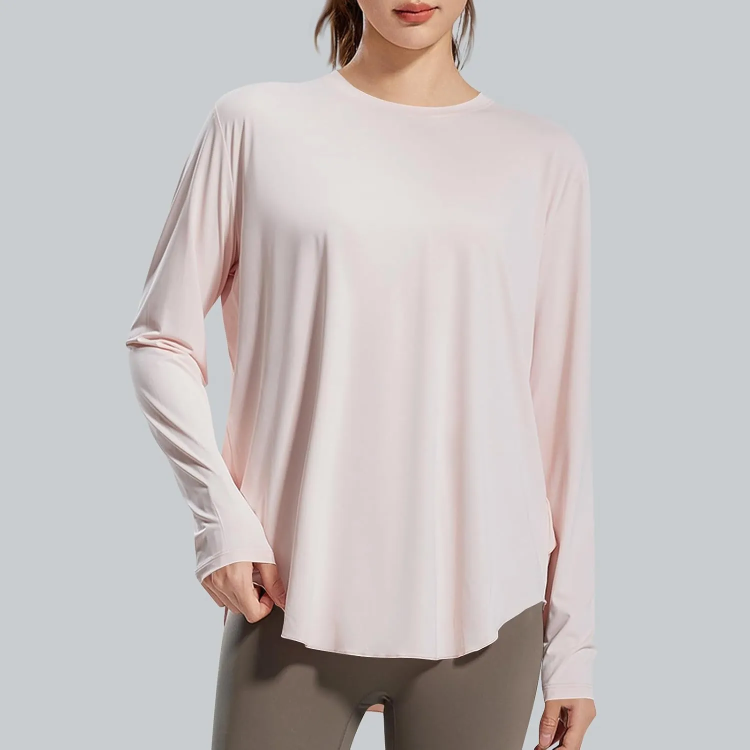 Womens Curved Hem Long Sleeve Workout Tops Trendy Casual Loose Fit Athletic Yoga Gym Shirts Quick-Dry Tshirt Tee
