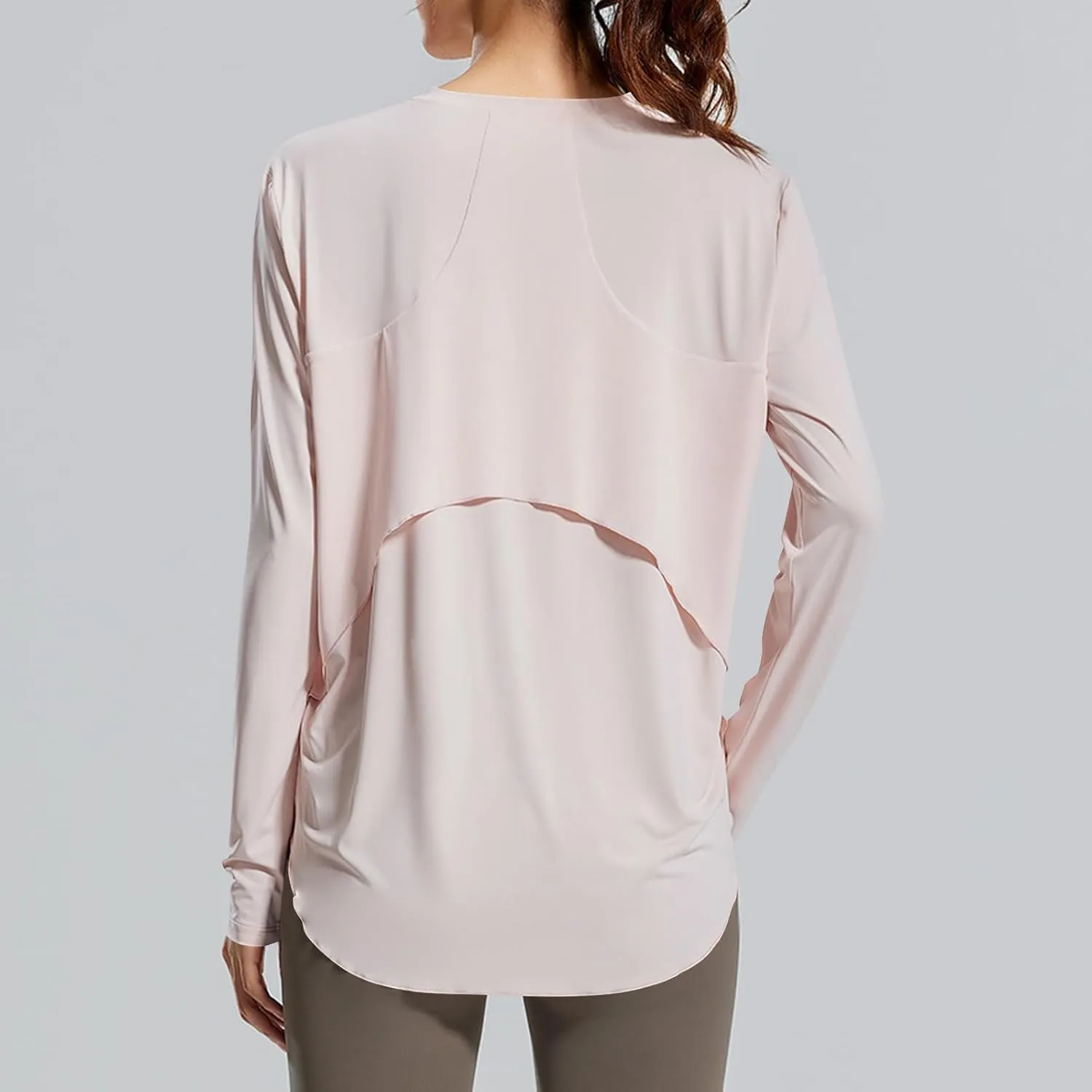 Womens Curved Hem Long Sleeve Workout Tops Trendy Casual Loose Fit Athletic Yoga Gym Shirts Quick-Dry Tshirt Tee