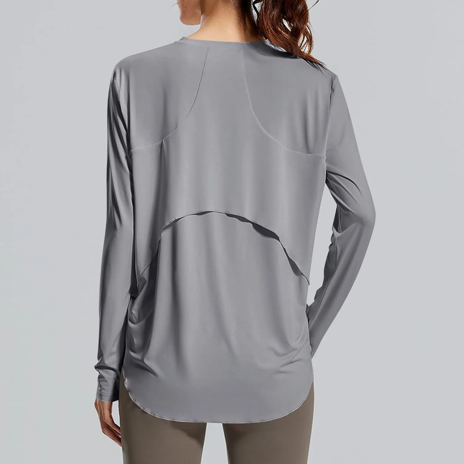 Womens Curved Hem Long Sleeve Workout Tops Trendy Casual Loose Fit Athletic Yoga Gym Shirts Quick-Dry Tshirt Tee