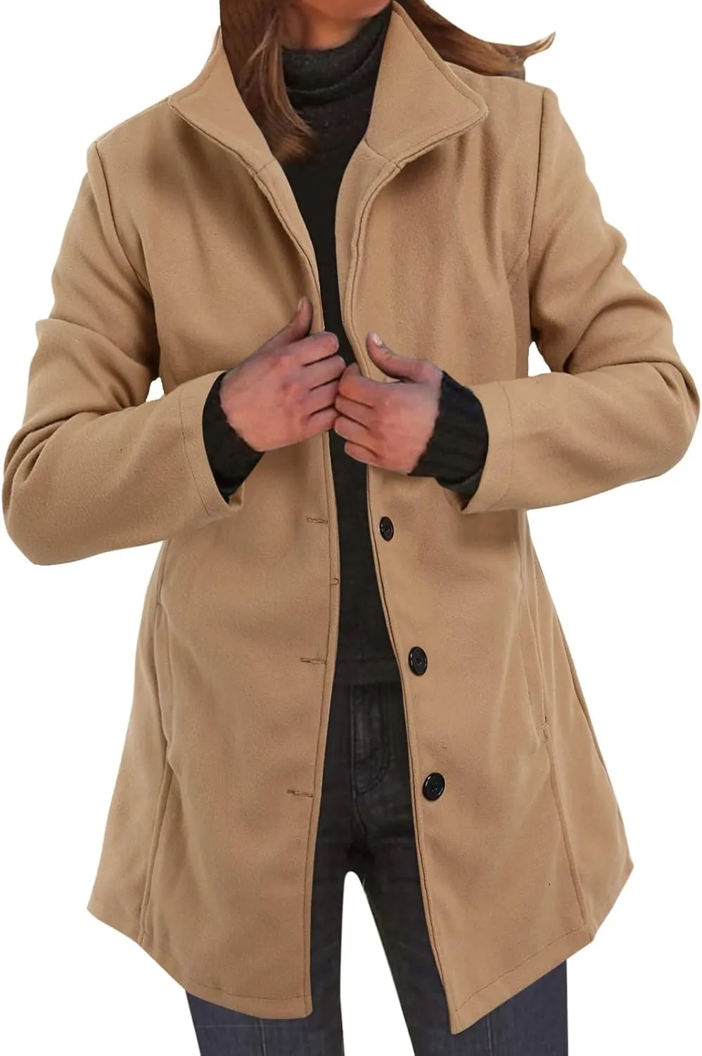 Women's Elegant Blazers Single Breasted Coat 2024 Winter Mid Woolen Overcoat Work Office Pea Jackets Overcoats