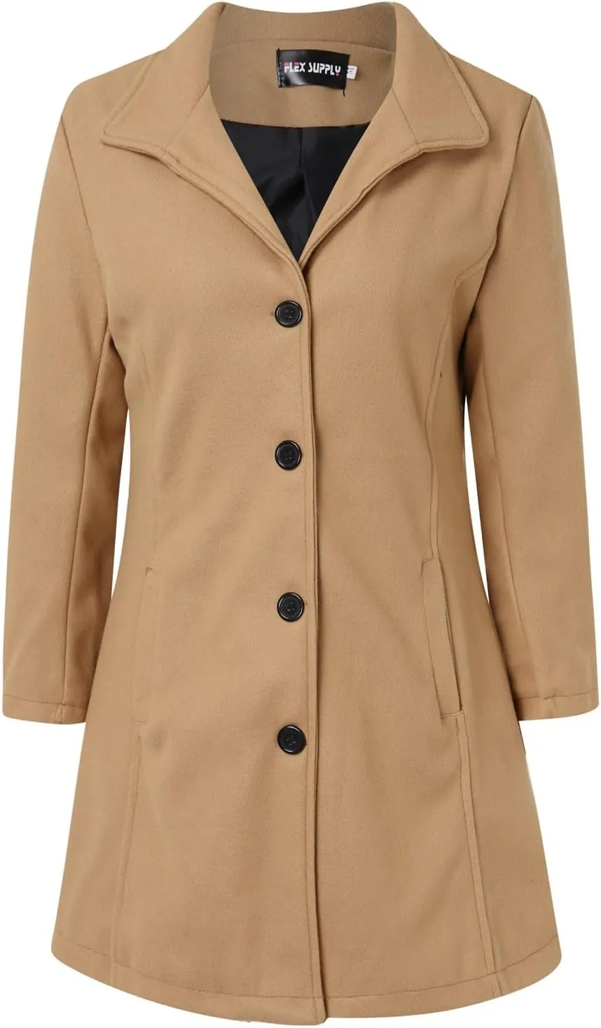 Women's Elegant Blazers Single Breasted Coat 2024 Winter Mid Woolen Overcoat Work Office Pea Jackets Overcoats
