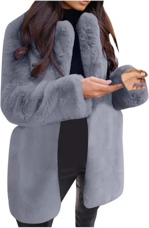 Women's Fashion Cropped Faux Fur Jacket Long Sleeve Open Front Cardigan Casual Fluffy Parka Shaggy Classic Short Coat