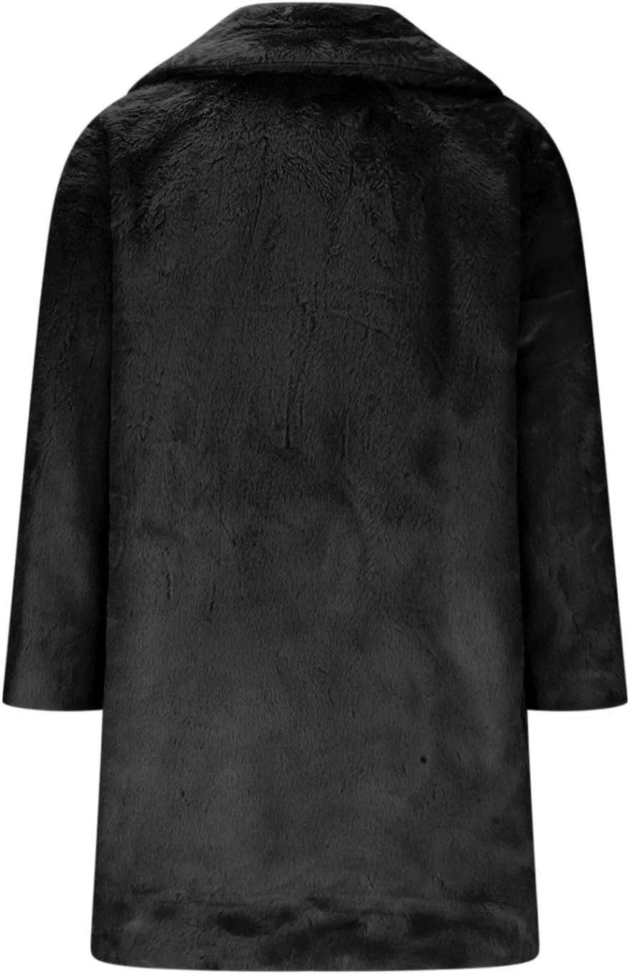 Women's Fashion Cropped Faux Fur Jacket Long Sleeve Open Front Cardigan Casual Fluffy Parka Shaggy Classic Short Coat