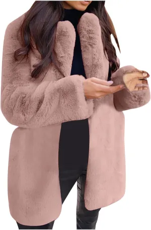 Women's Fashion Cropped Faux Fur Jacket Long Sleeve Open Front Cardigan Casual Fluffy Parka Shaggy Classic Short Coat