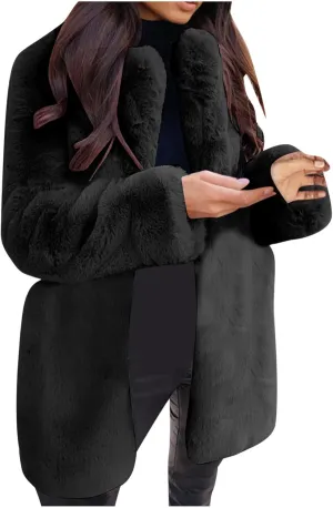 Women's Fashion Cropped Faux Fur Jacket Long Sleeve Open Front Cardigan Casual Fluffy Parka Shaggy Classic Short Coat