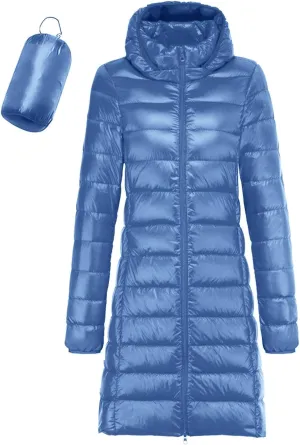 Women's Fashion Winter Packable Down Jacket Plus Size Lightweight Long Down Outerwear Puffer Jacket Hooded Coat