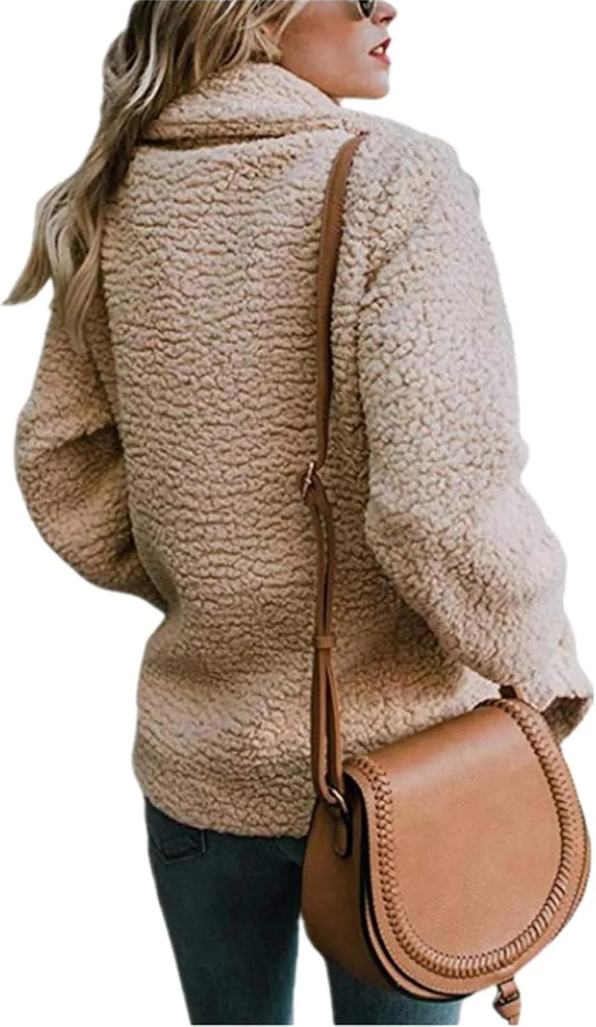 Womens Faux Shearling Jacket Casual Lapel Fleece Fuzzy Coat Winter Warm Shaggy Oversized Outwear Fluffy Cardigan Coat