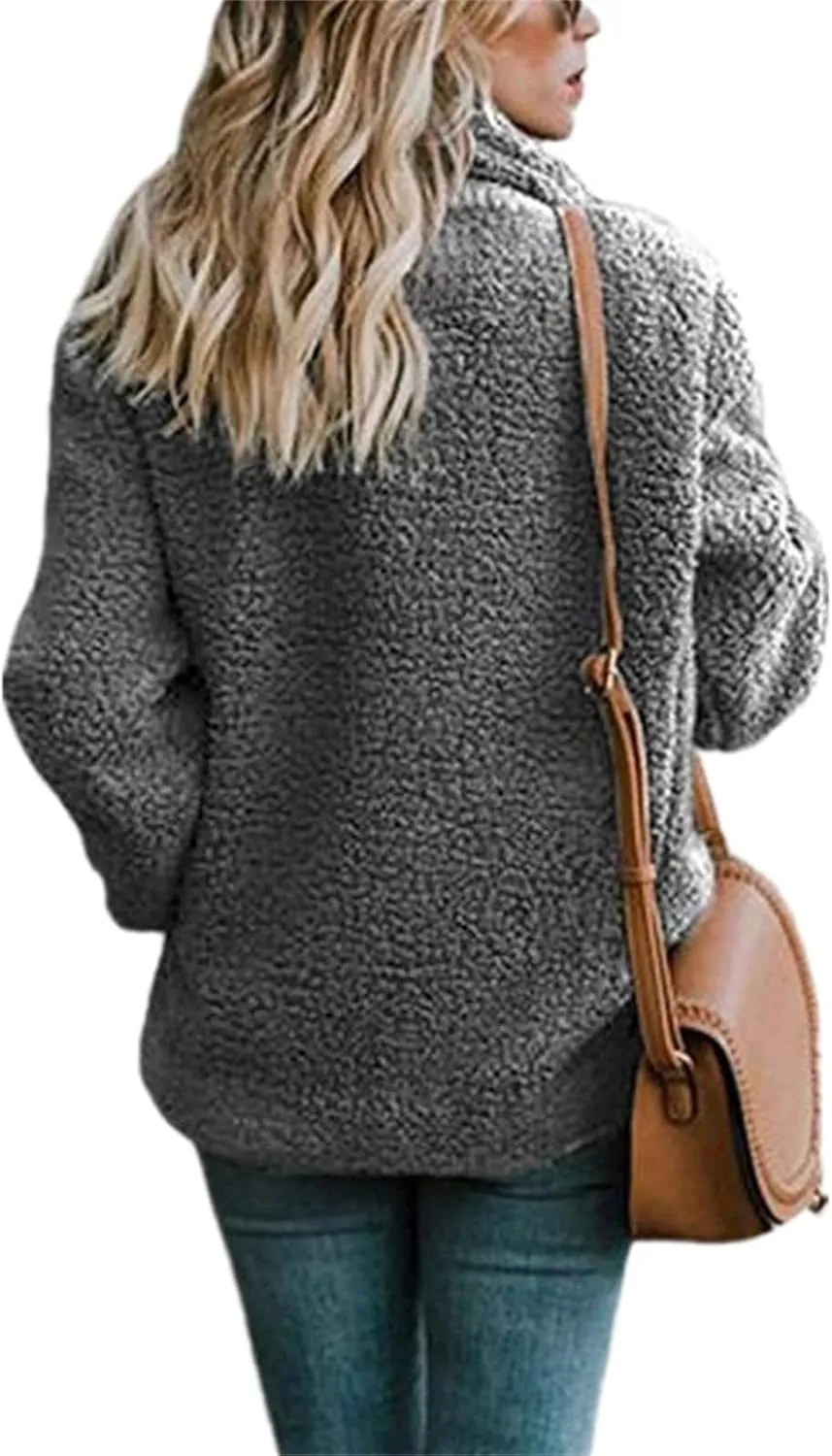 Womens Faux Shearling Jacket Casual Lapel Fleece Fuzzy Coat Winter Warm Shaggy Oversized Outwear Fluffy Cardigan Coat