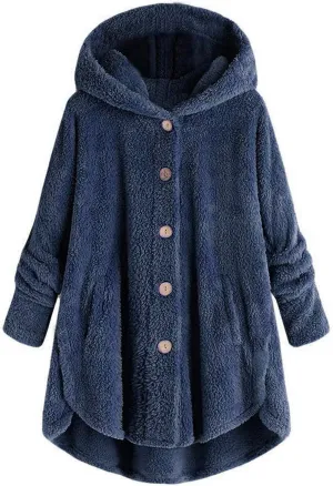 Women's Fleece Jackets Button Down Fuzzy Sherpa Lined Hooded Cardigans Jacket Casual Open Front Warm Plush Outwear
