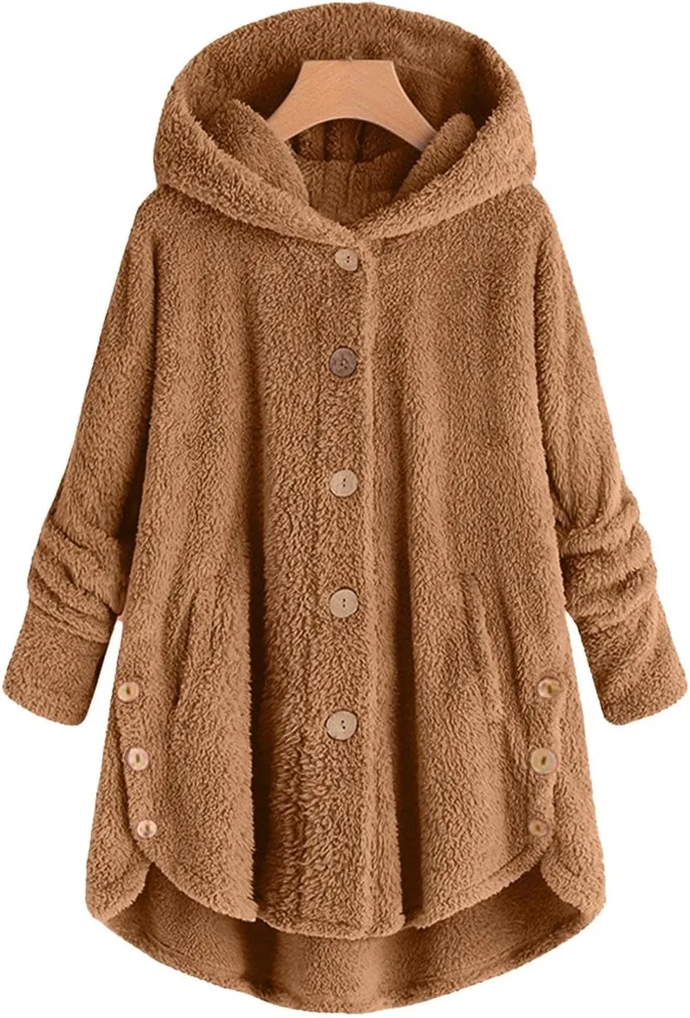 Women's Fleece Jackets Button Down Fuzzy Sherpa Lined Hooded Cardigans Jacket Casual Open Front Warm Plush Outwear