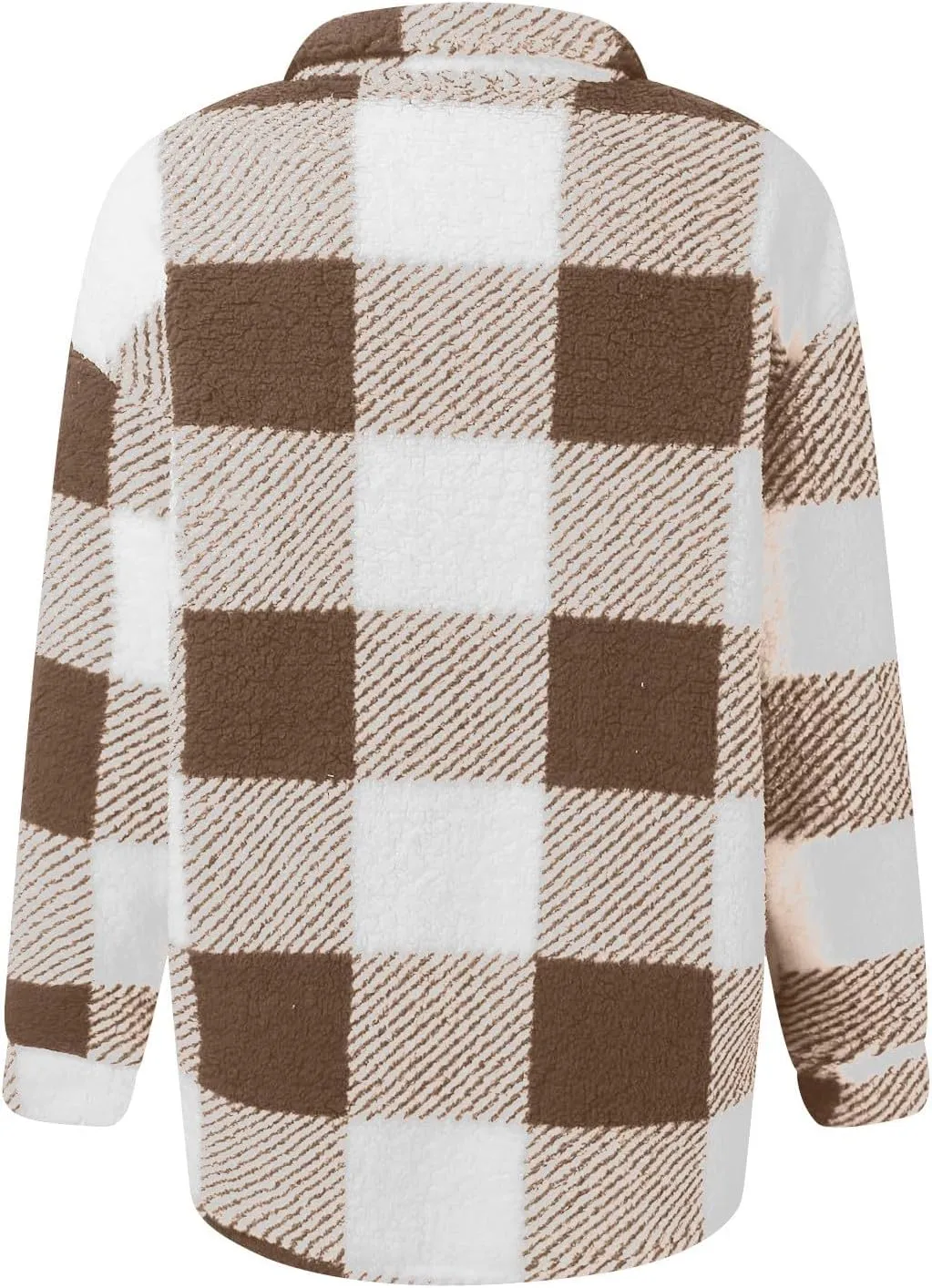 Womens Fleece Jackets Casual Flannel Plaid Shacket Coat Button Down Lapel Collared Sherpa Jacket Cardigan with Pocket