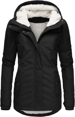 Women's Fleece Jackets Thickened Sherpa Lined Warm Winter Jacket Full Zip Up Slim Fit Solid Color Hooded Tops Outwear