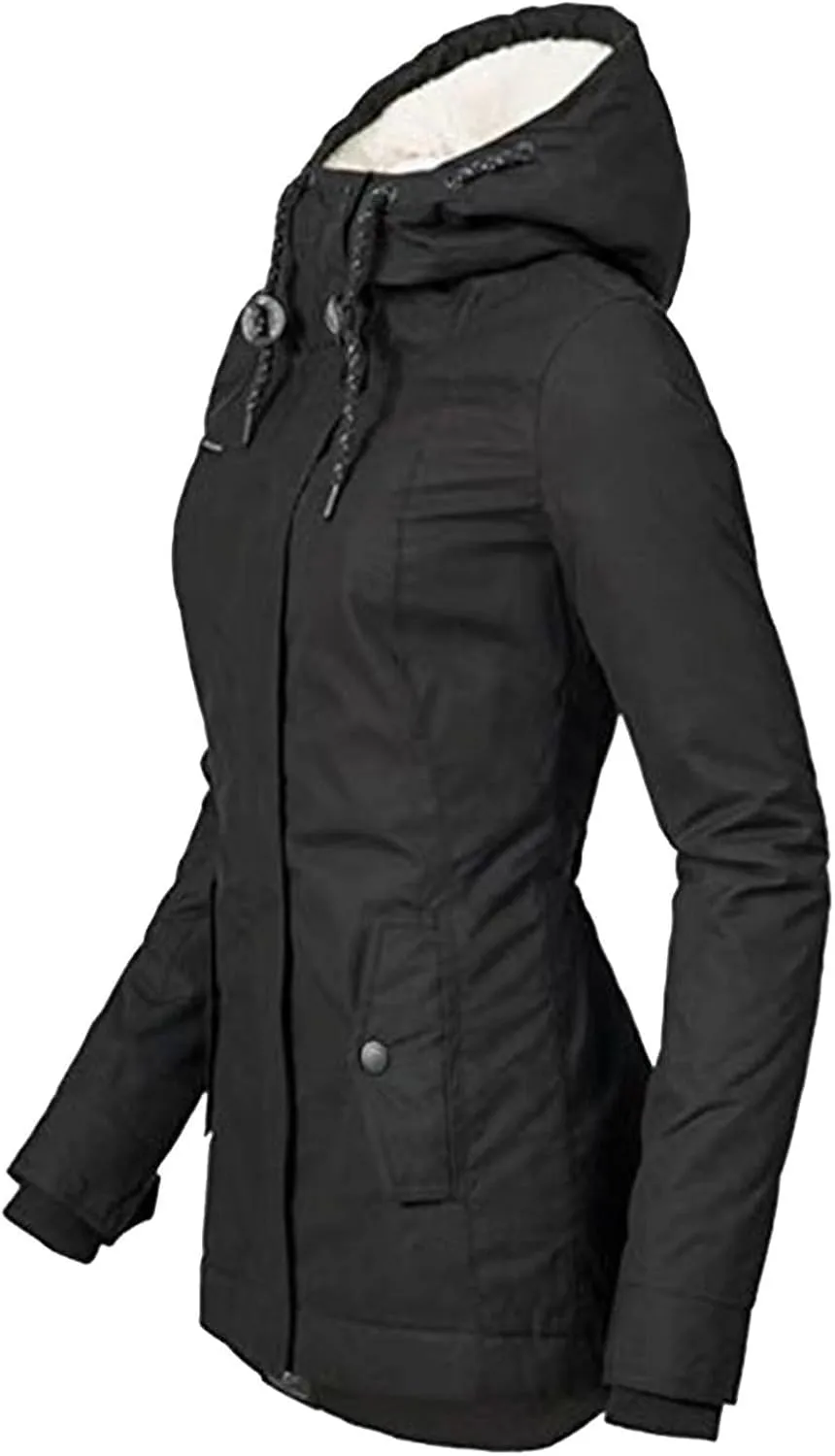 Women's Fleece Jackets Thickened Sherpa Lined Warm Winter Jacket Full Zip Up Slim Fit Solid Color Hooded Tops Outwear