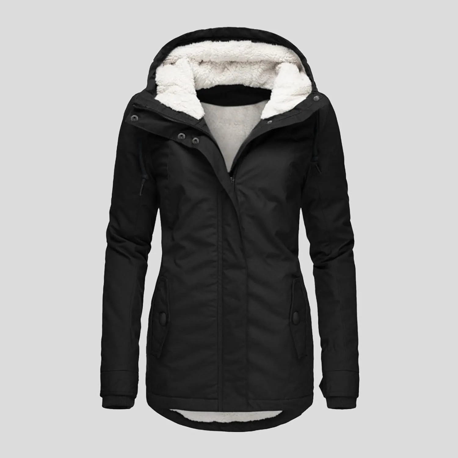 Women's Fleece Jackets Thickened Sherpa Lined Warm Winter Jacket Full Zip Up Slim Fit Solid Color Hooded Tops Outwear