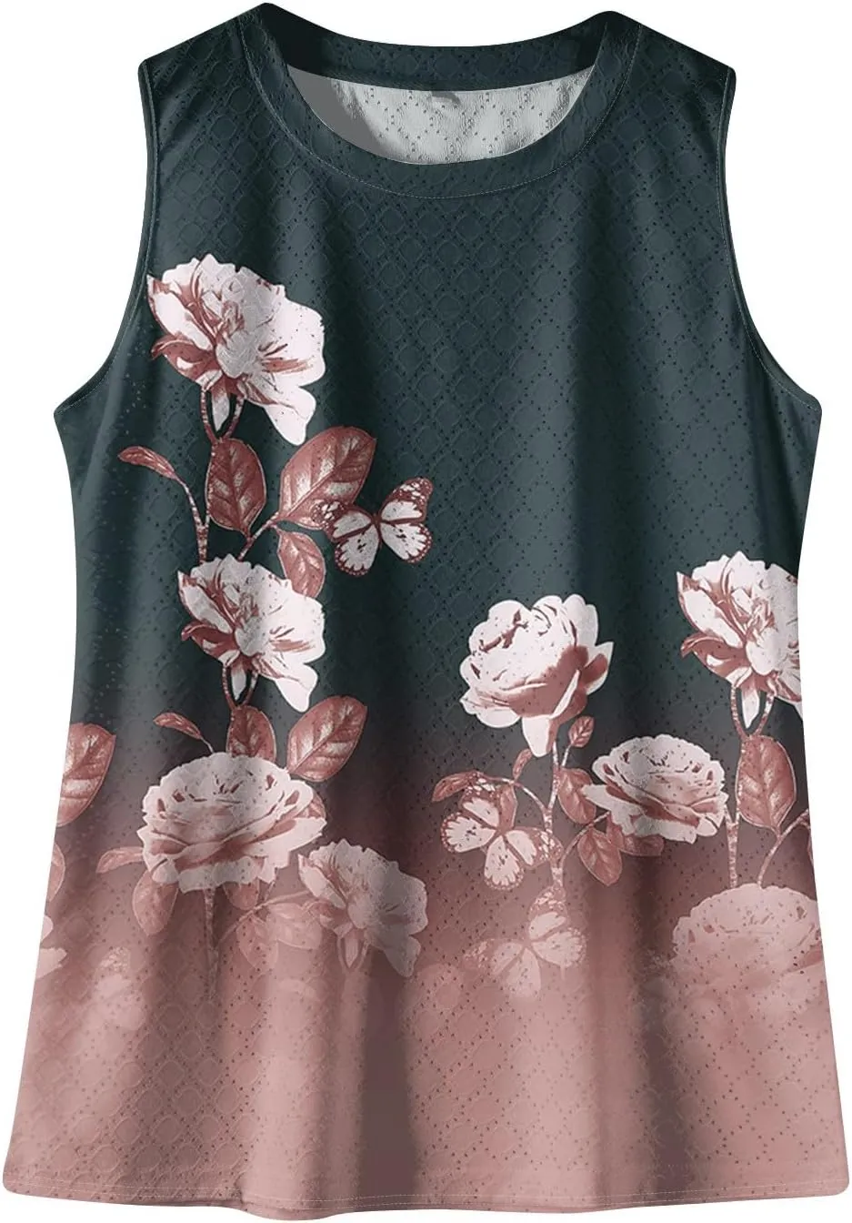 Womens Flower Print Crewneck Tank Tops Graphic Curved Hem Sleeveless Tops Summer Casual Loose Fit Shirts 2025