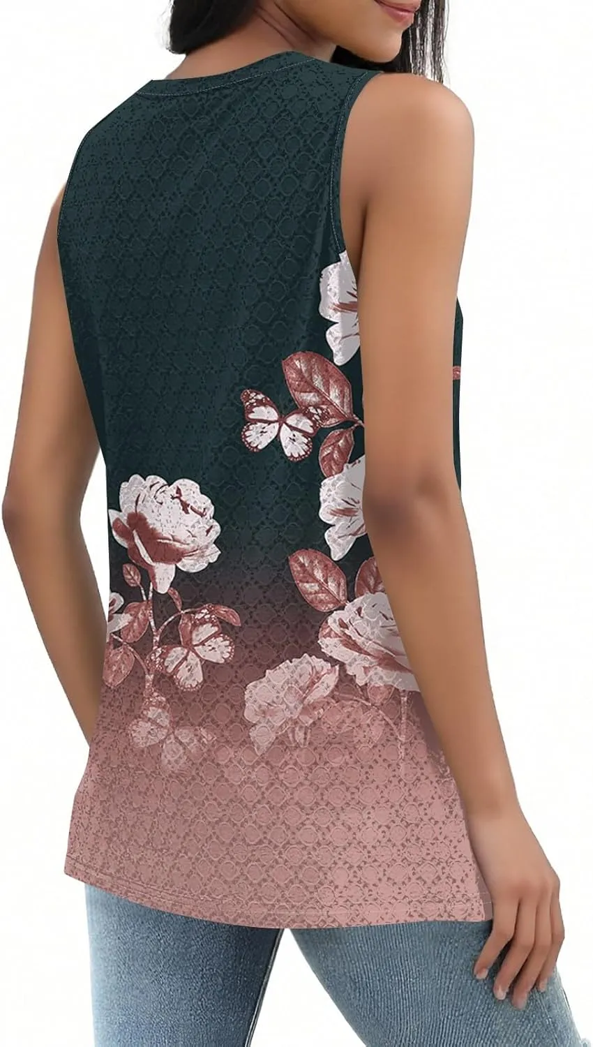Womens Flower Print Crewneck Tank Tops Graphic Curved Hem Sleeveless Tops Summer Casual Loose Fit Shirts 2025
