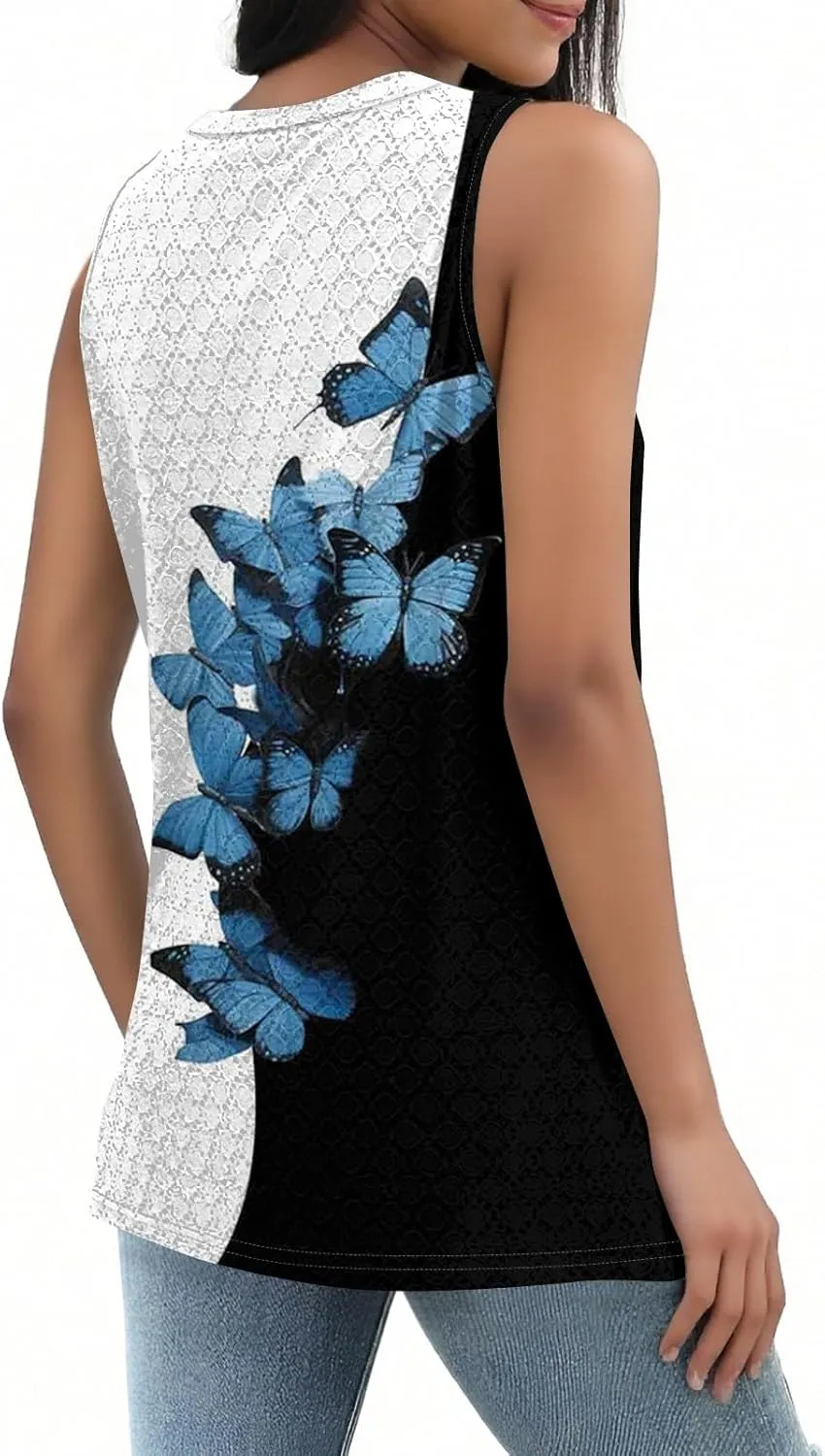 Womens Flower Print Crewneck Tank Tops Graphic Curved Hem Sleeveless Tops Summer Casual Loose Fit Shirts 2025