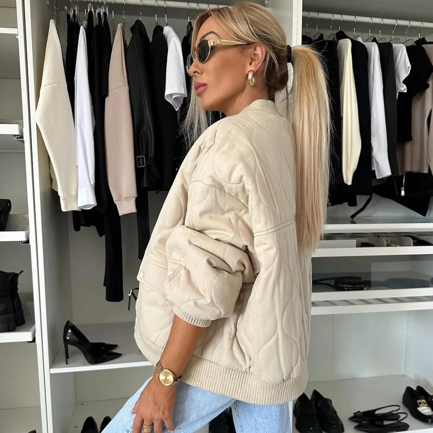 Women's Full Zip Oversized Chunky Jackets Casual Button Zip Up Open Front Cardigans Jacket Warm Solid Winter Coats