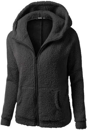 Womens Fuzzy Fleece Jacket Sherpa Lined Slim Fit Zip Up Hooded Sweatshirts Long Sleeve Warm Winter Cardigans Jackets