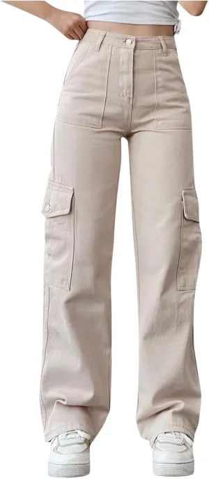 Women's High Waisted Cargo Pants Baggy High Waisted Parachute Pants with Pockets Wide Leg Y2K Streetwear Casual Pants